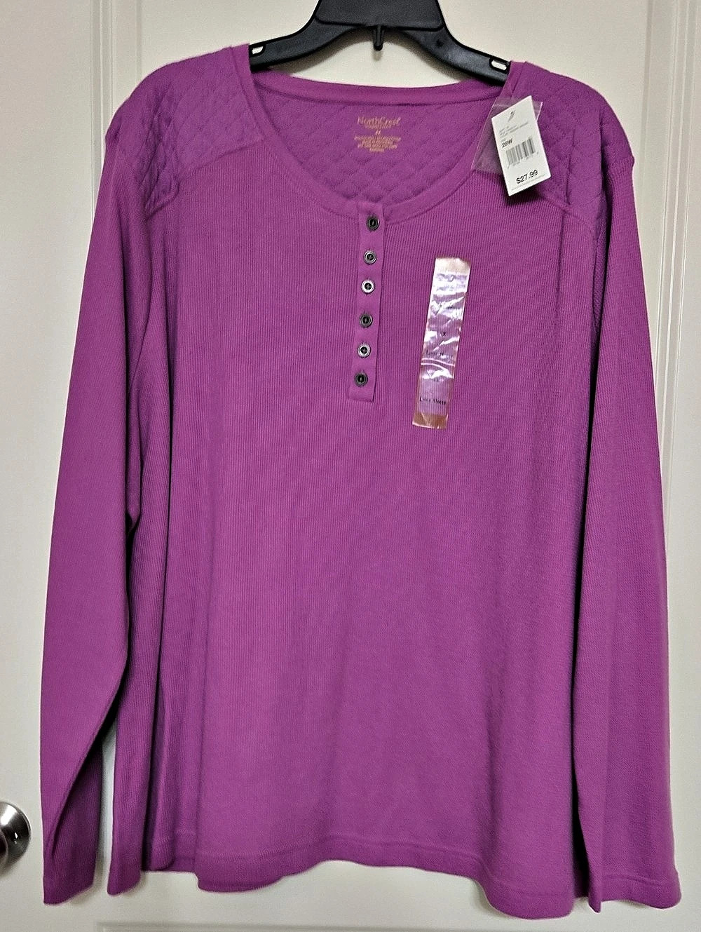 NorthCrest Long Sleeve Henley Top in Purple Size 4X NWT